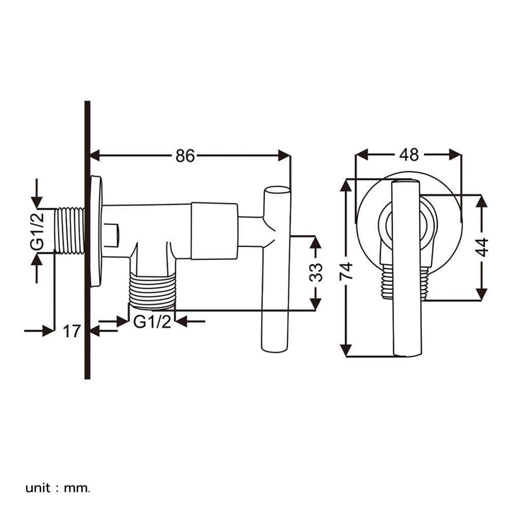 วาล์วฝักบัว 1 ทาง RASLAND RA 1112233 สีโครม