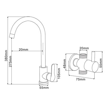 ก๊อกซิงค์ผสม RASLAND RA SS-5002-STOP สีโครม_2