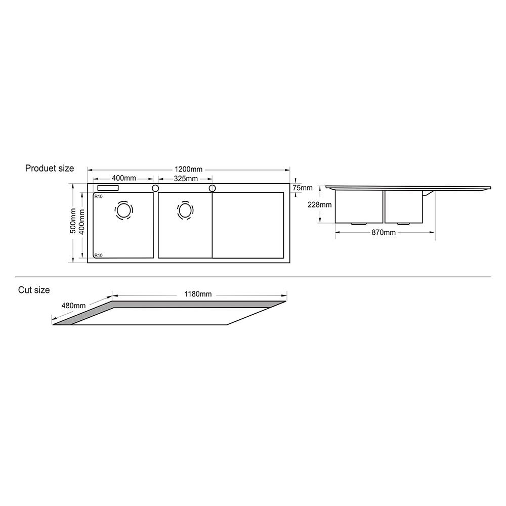 ซิงค์ฝัง 2 หลุม 1 ที่พัก TECNOPLUS 2130UD สเตนเลส