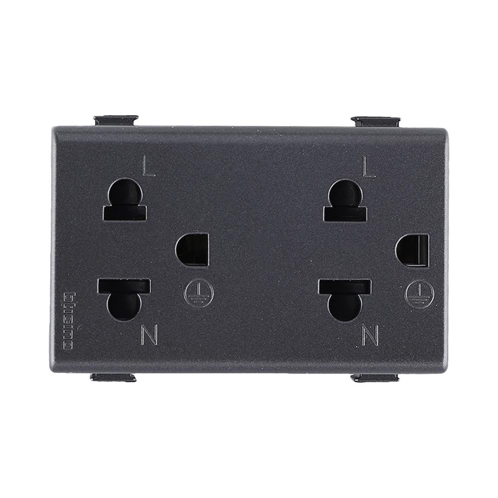 เต้ารับคู่ 3 ขา มีม่านนิรภัย BTICINO SAG5025DWT สีดำ