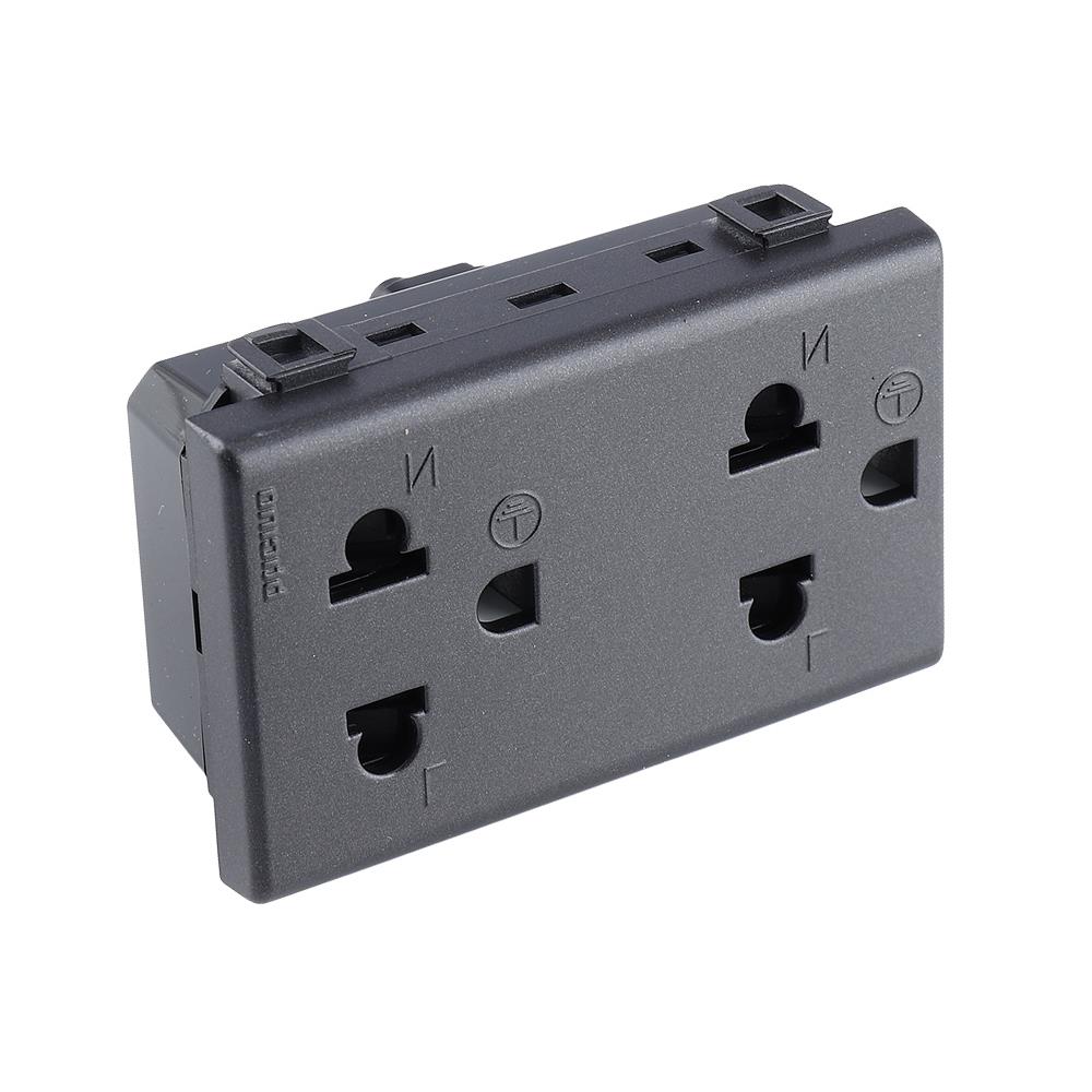 เต้ารับคู่ 3 ขา มีม่านนิรภัย BTICINO SAG5025DWT สีดำ