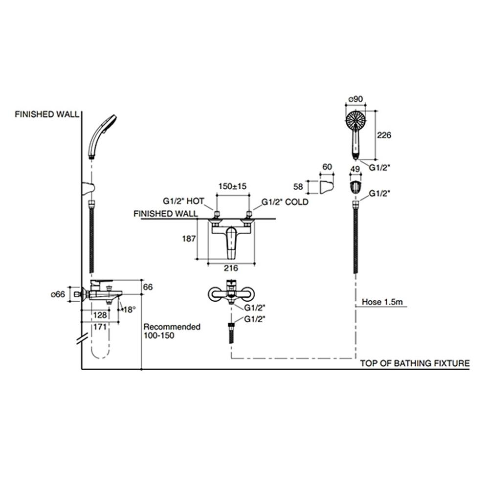 ก๊อกผสมอ่างอาบ KOHLER K-74036T-4-CP สีโครม