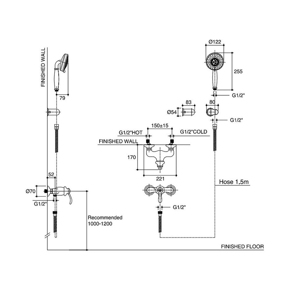 ก๊อกผสมยืนอาบ KOHLER K-72697T-B4-BV สีทอง