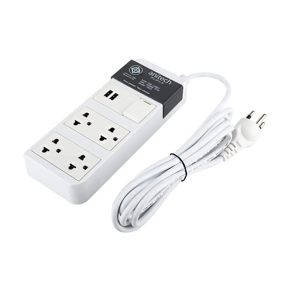 รางปลั๊กไฟ 4 ช่อง 1 สวิตซ์ 2 USB ANITECH H624 3 ม.