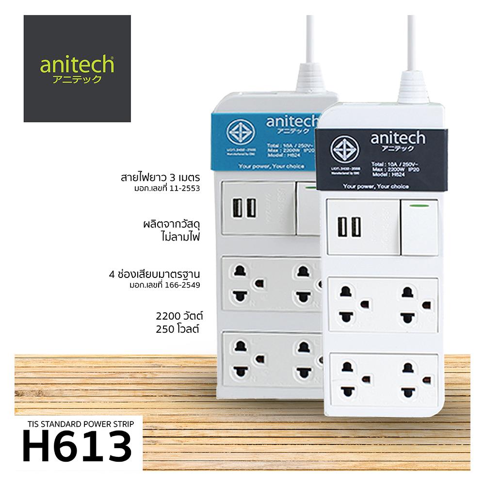 รางปลั๊กไฟ 4 ช่อง 1 สวิตซ์ 2 USB ANITECH H624 3 ม.