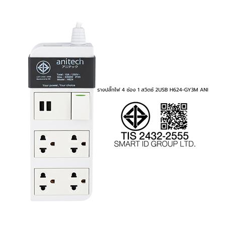 รางปลั๊กไฟ 4 ช่อง 1 สวิตซ์ 2 USB ANITECH H624 3 ม._6