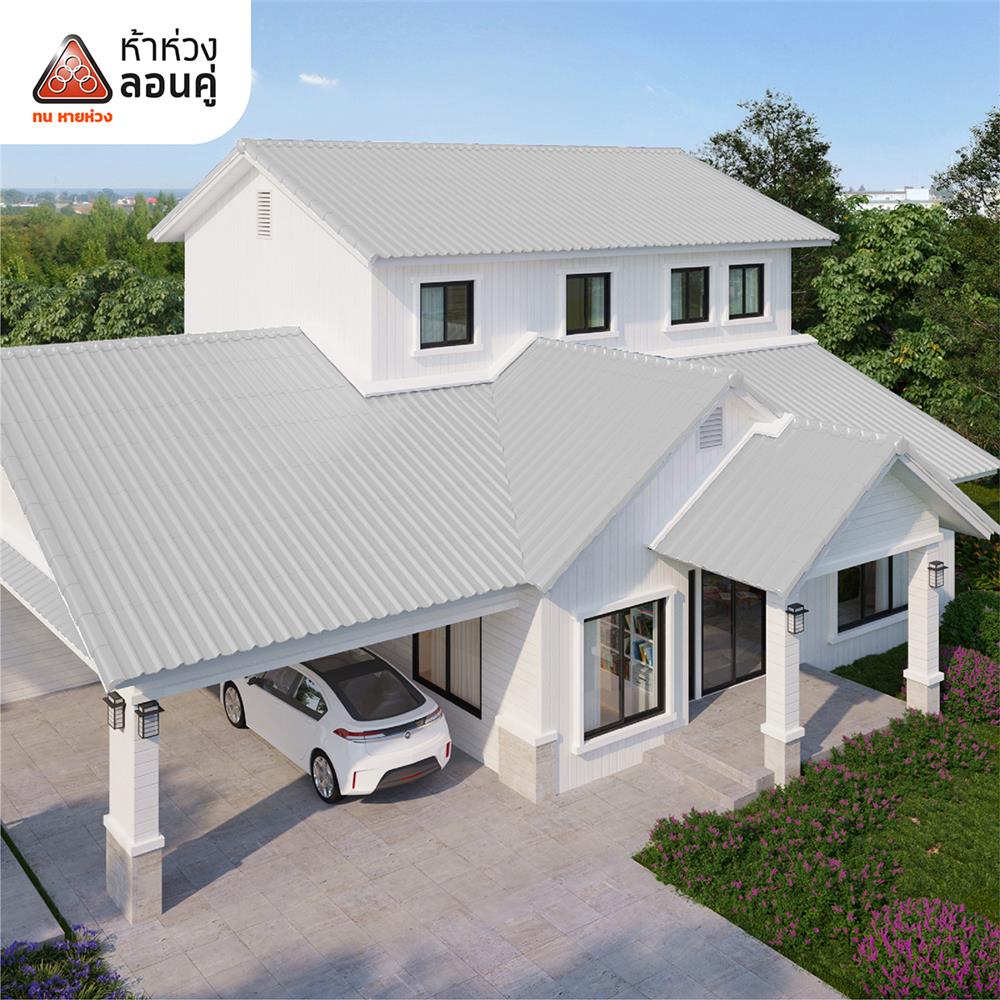 กระเบื้องหลังคาลอนคู่ ห้าห่วง 0.4x50x120 ซม. สีขาวโมเดิร์น