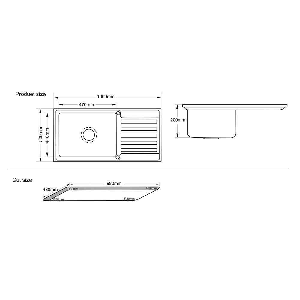 ซิงค์ฝัง 1หลุม 1ที่พัก TECNOPLUS HYBRID 100 สเตนเลส