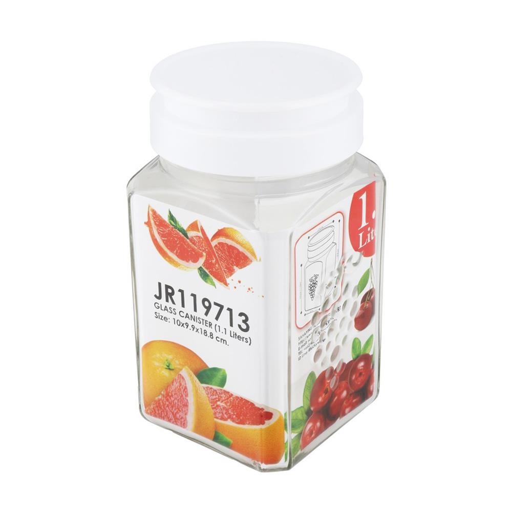 ขวดโหลแก้วทรงเหลี่ยม 1.1 ลิตร ฝาเกลียว