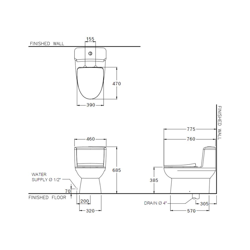 สุขภัณฑ์ 1 ชิ้น COTTO C105407 3/4.5 ลิตร สีขาว