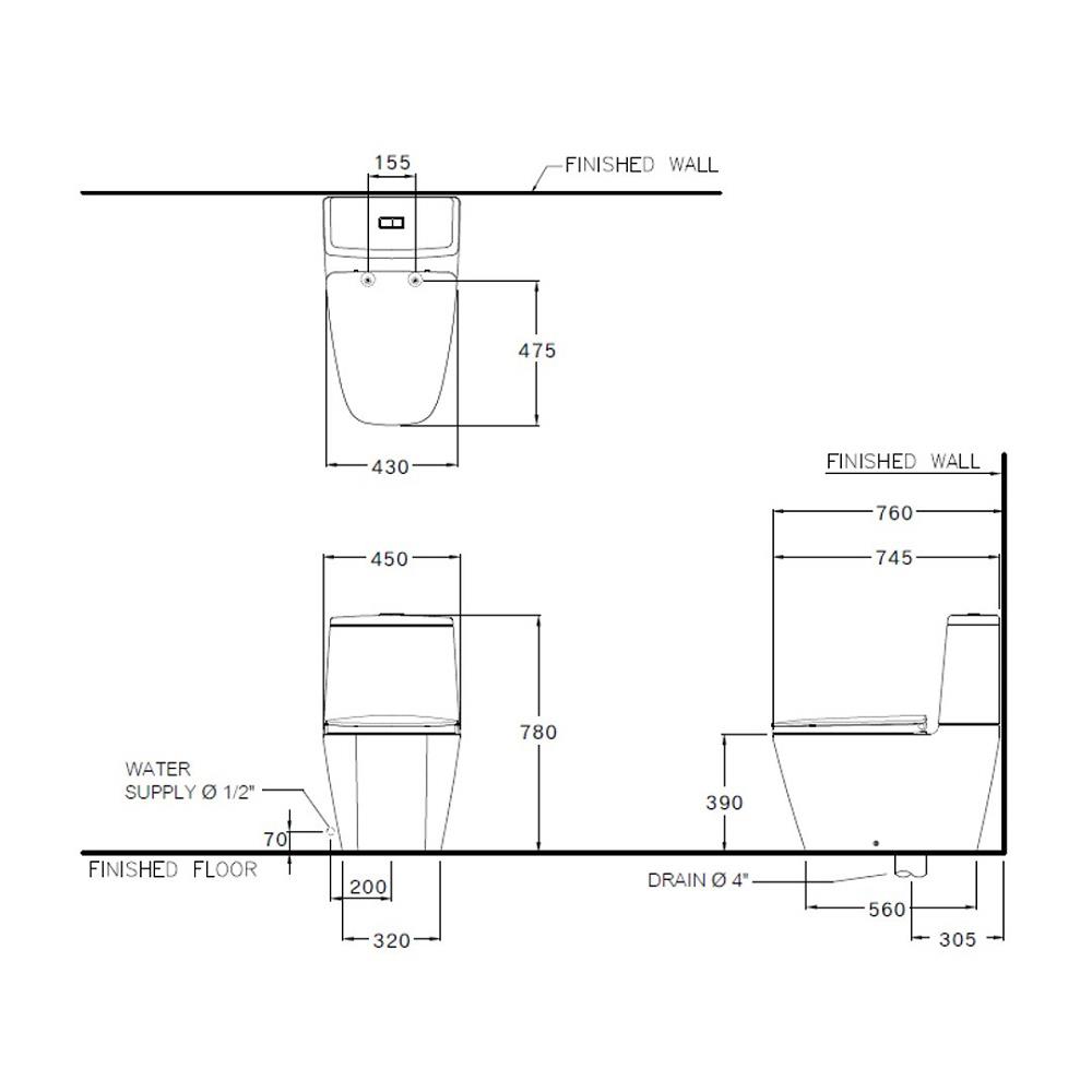 สุขภัณฑ์ 2ชิ้น COTTO C135107 3/4.5L สีขาว