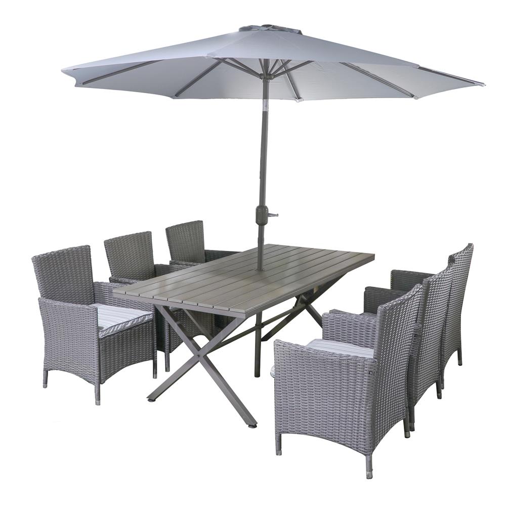 ชุดสนามหวายเทียม 6 ที่นั่งพร้อมร่ม SPRING FLORENCE สีเทา