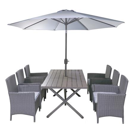 ชุดสนามหวายเทียม 6 ที่นั่งพร้อมร่ม SPRING FLORENCE สีเทา_1