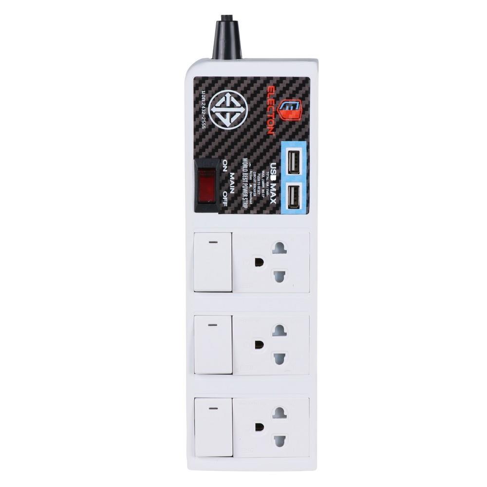 รางปลั๊กไฟ 3 ช่อง 4 สวิตซ์ 2USB ELECTON EP9-3403 3 ม.