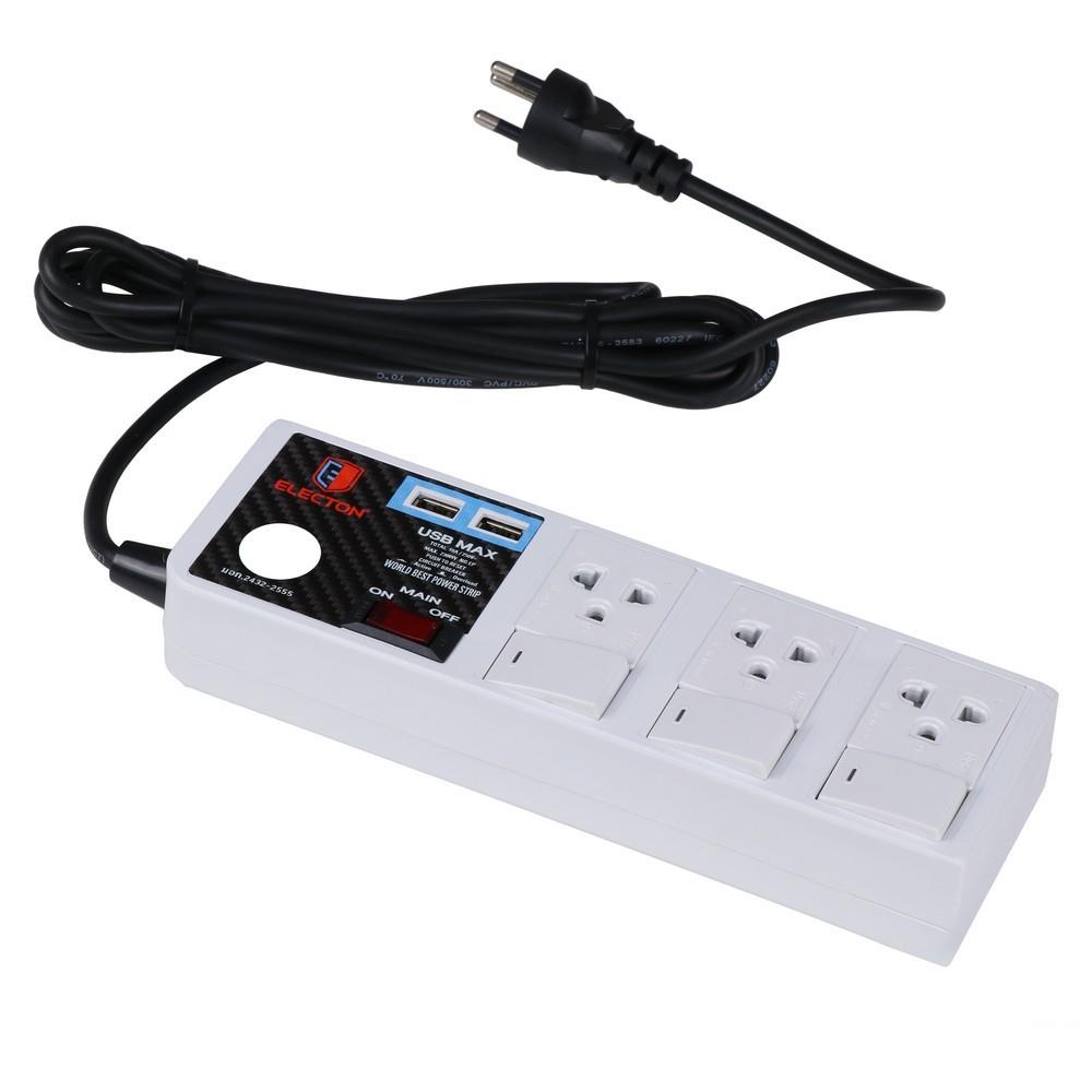 รางปลั๊กไฟ 3 ช่อง 4 สวิตซ์ 2USB ELECTON EP9-3403 3 ม.