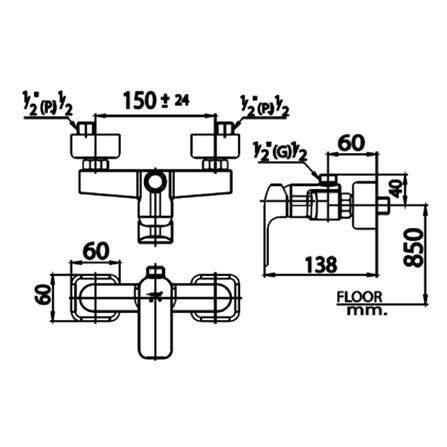 ก๊อกผสมยืนอาบ COTTO CT2149A_1