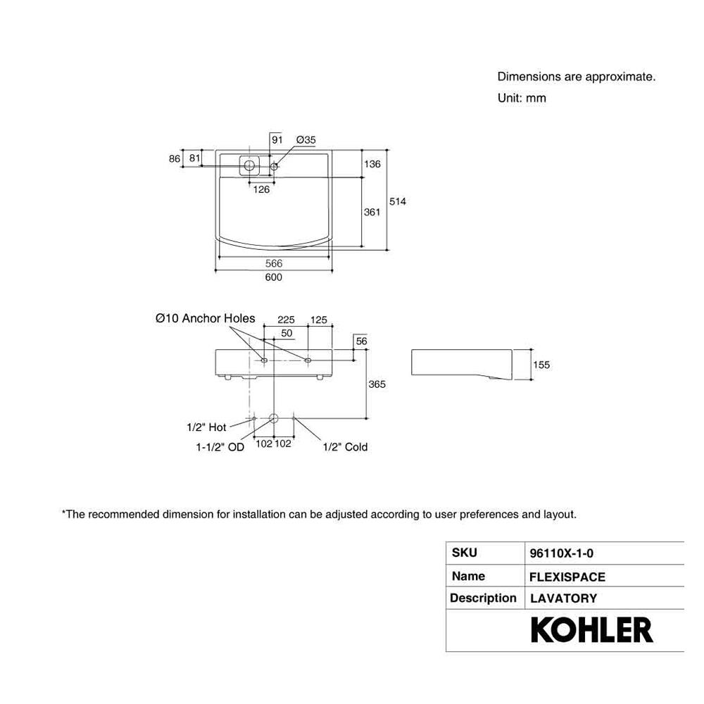 อ่างล้างหน้าวางบน KOHLER K-96110X-1-0 สีขาว