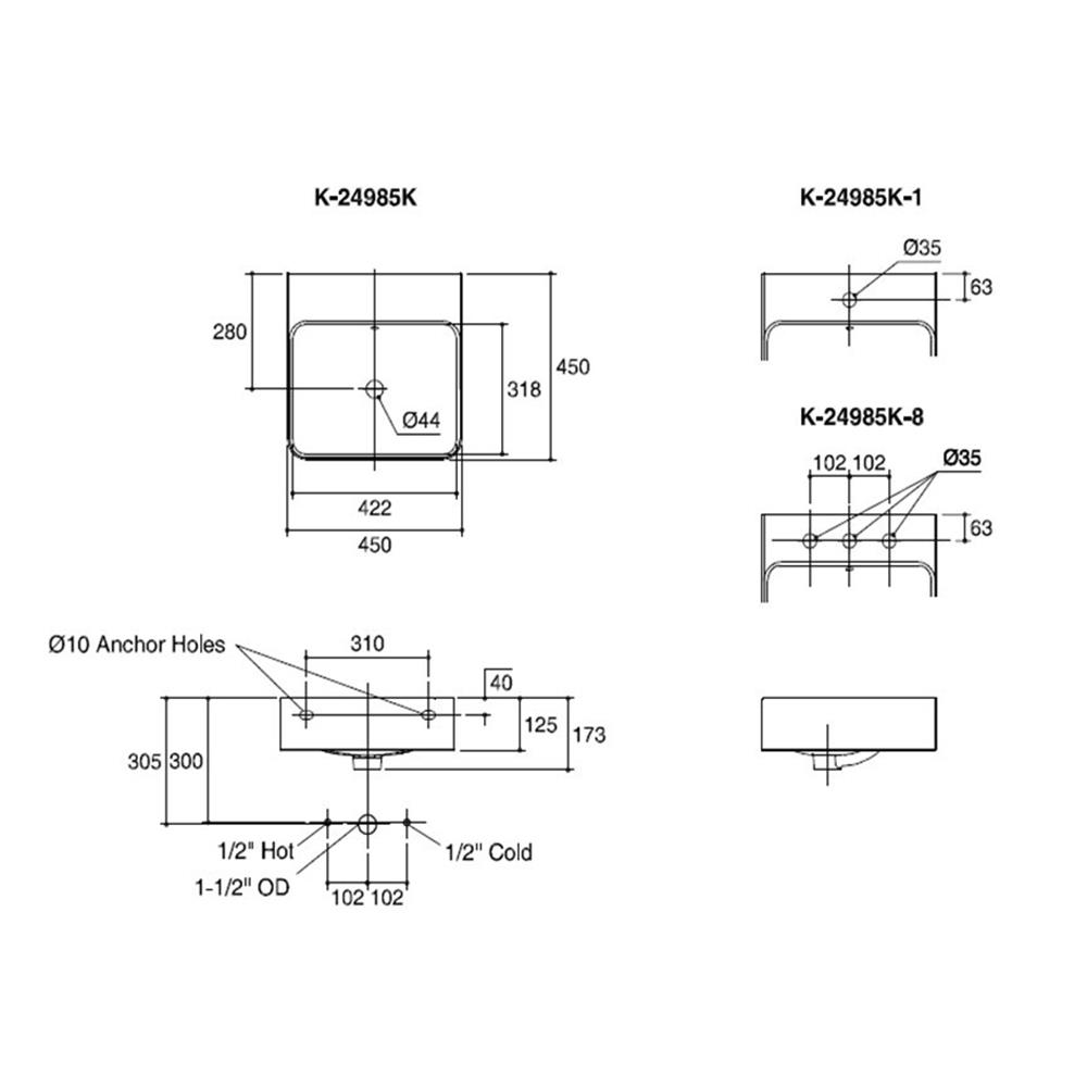 อ่างล้างหน้าแขวน KOHLER K-24985K-1-0 ขาว
