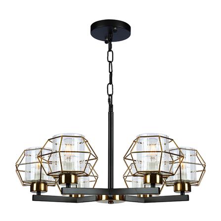 ไฟช่อ CARINI MODERN 8918/6P โลหะ/แก้ว สีทอง/ดำ/ใส 6 หัว_0