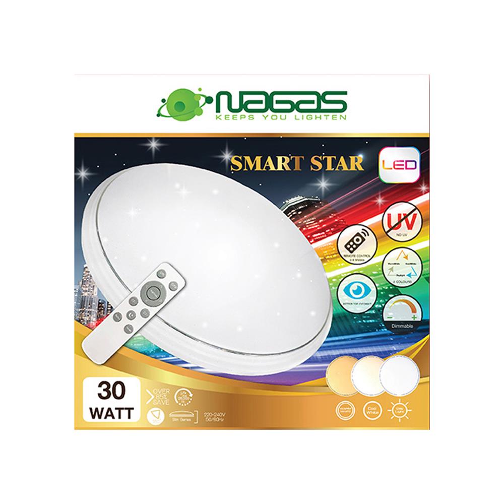 ไฟเพดาน LED NAGAS SMART STAR REMOTE 18 นิ้ว 30 วัตต์ DAYLIGHT/COOL WHITE/WARM WHITE สีขาว