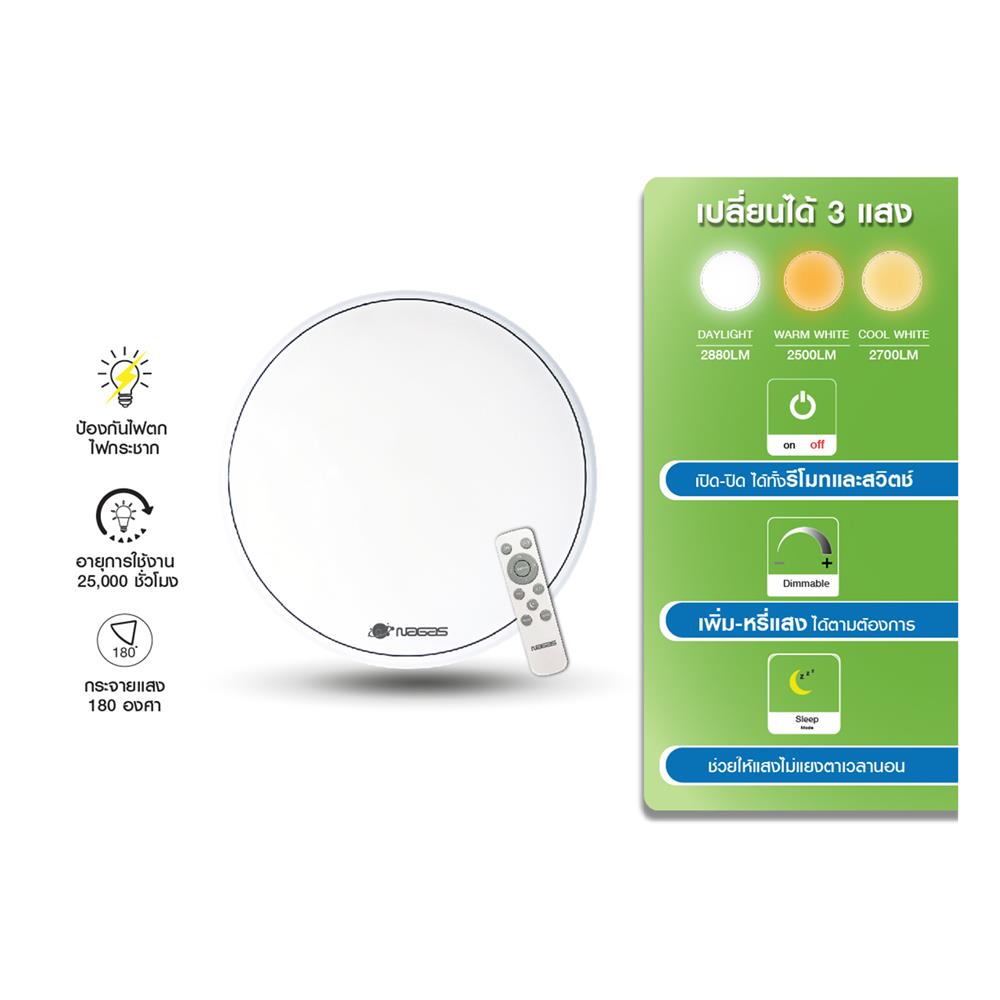 ไฟเพดาน LED NAGAS SMART STAR REMOTE 18 นิ้ว 30 วัตต์ DAYLIGHT/COOL WHITE/WARM WHITE สีขาว