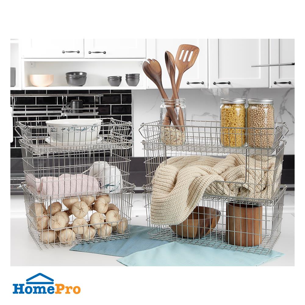 ตะกร้าสเตนเลสเหลี่ยมแบบเปิดหน้าซ้อนได้ M KECH