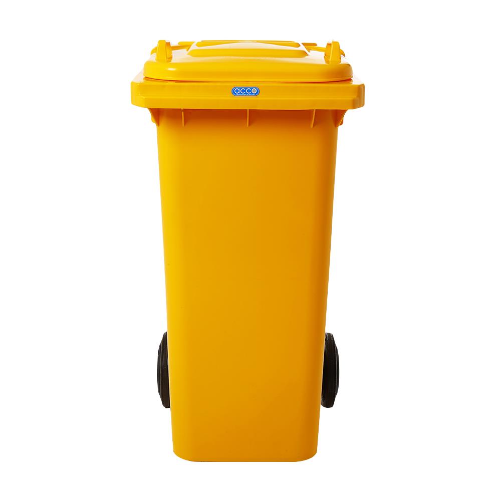 ถังขยะเหลี่ยม ฝาเปิด-ปิด มีล้อ ACCO 120L สีเหลือง