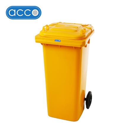 ถังขยะเหลี่ยม ฝาเปิด-ปิด มีล้อ ACCO 120L สีเหลือง