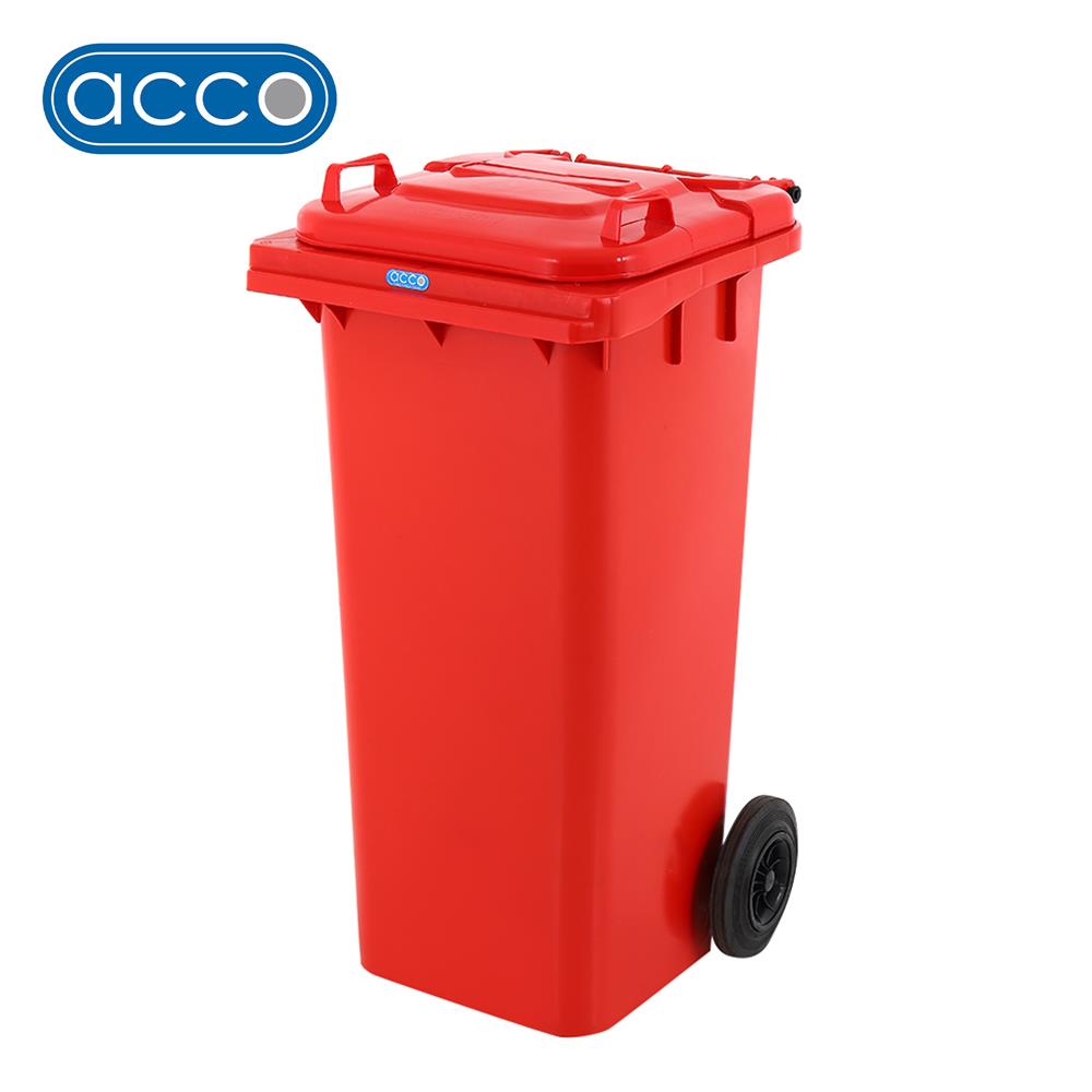 ถังขยะเหลี่ยม ฝาเปิด-ปิด มีล้อ ACCO 120L สีแดง