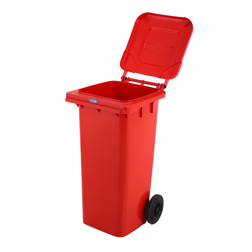 ถังขยะเหลี่ยม ฝาเปิด-ปิด มีล้อ ACCO 120L สีแดง