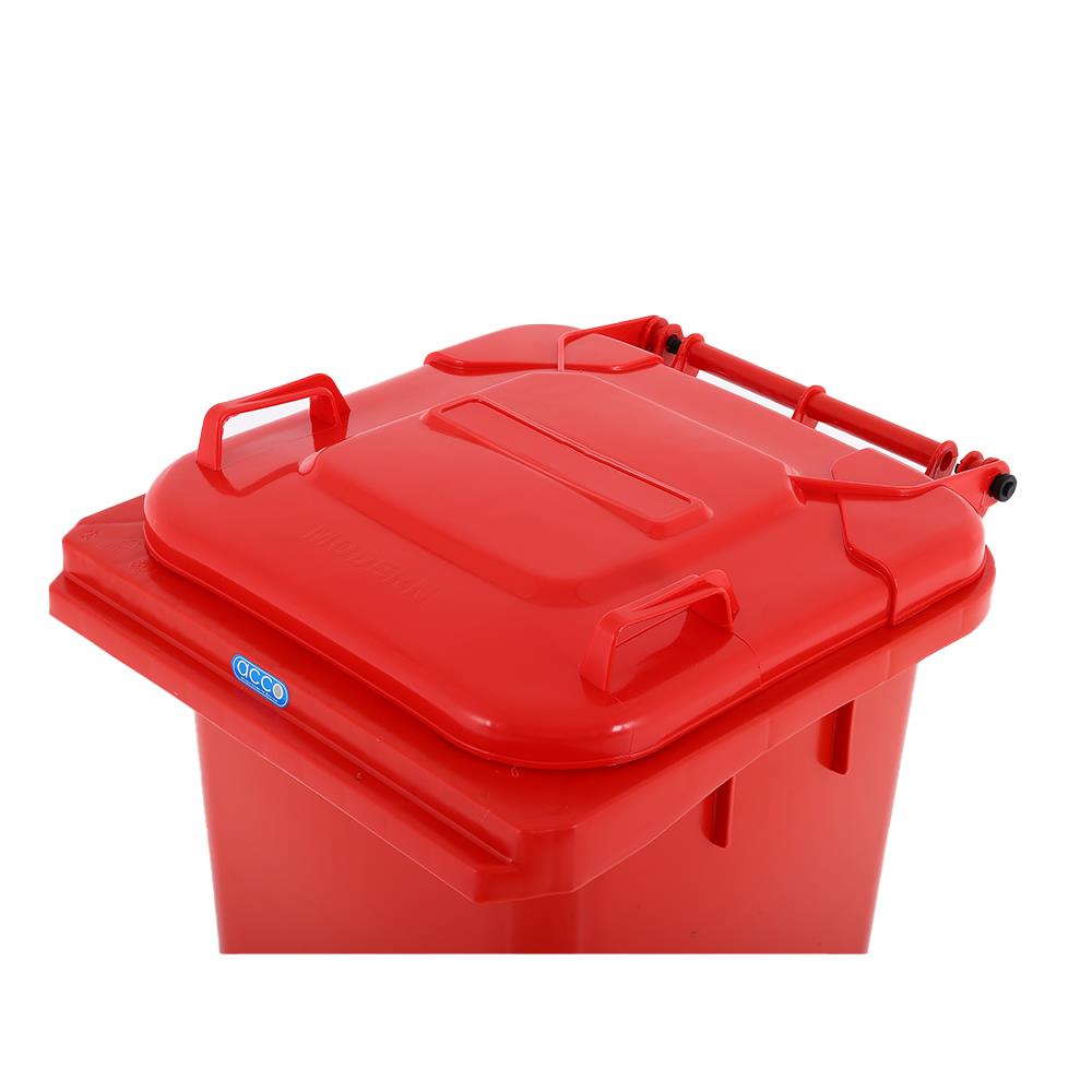 ถังขยะเหลี่ยม ฝาเปิด-ปิด มีล้อ ACCO 120L สีแดง
