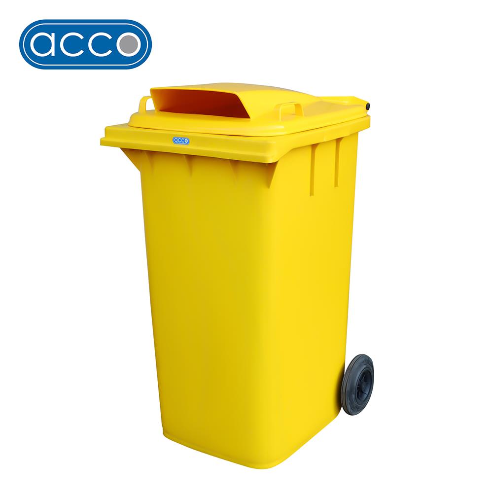 ถังขยะเหลี่ยมฝาช่องทิ้ง+ล้อ ACCO 240 ลิตร สีเหลือง