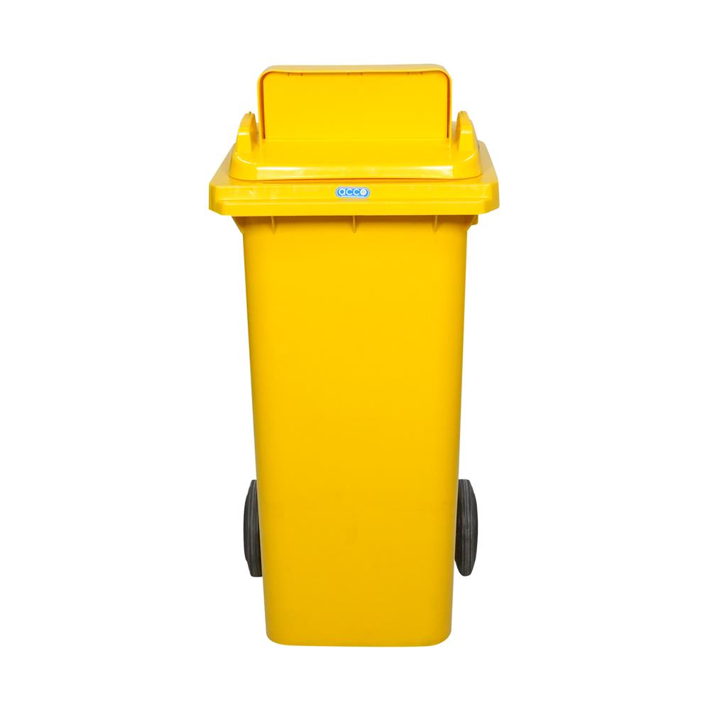 ถังขยะเหลี่ยม ฝาช่องทิ้ง มีล้อ ACCO 120L สีเหลือง