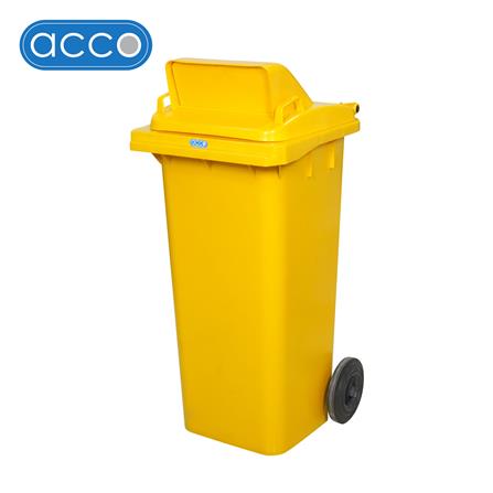 ถังขยะเหลี่ยม ฝาช่องทิ้ง มีล้อ ACCO 120L สีเหลือง_0