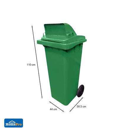 ถังขยะเหลี่ยม ฝาช่องทิ้ง มีล้อ ACCO 120L สีเขียว_1