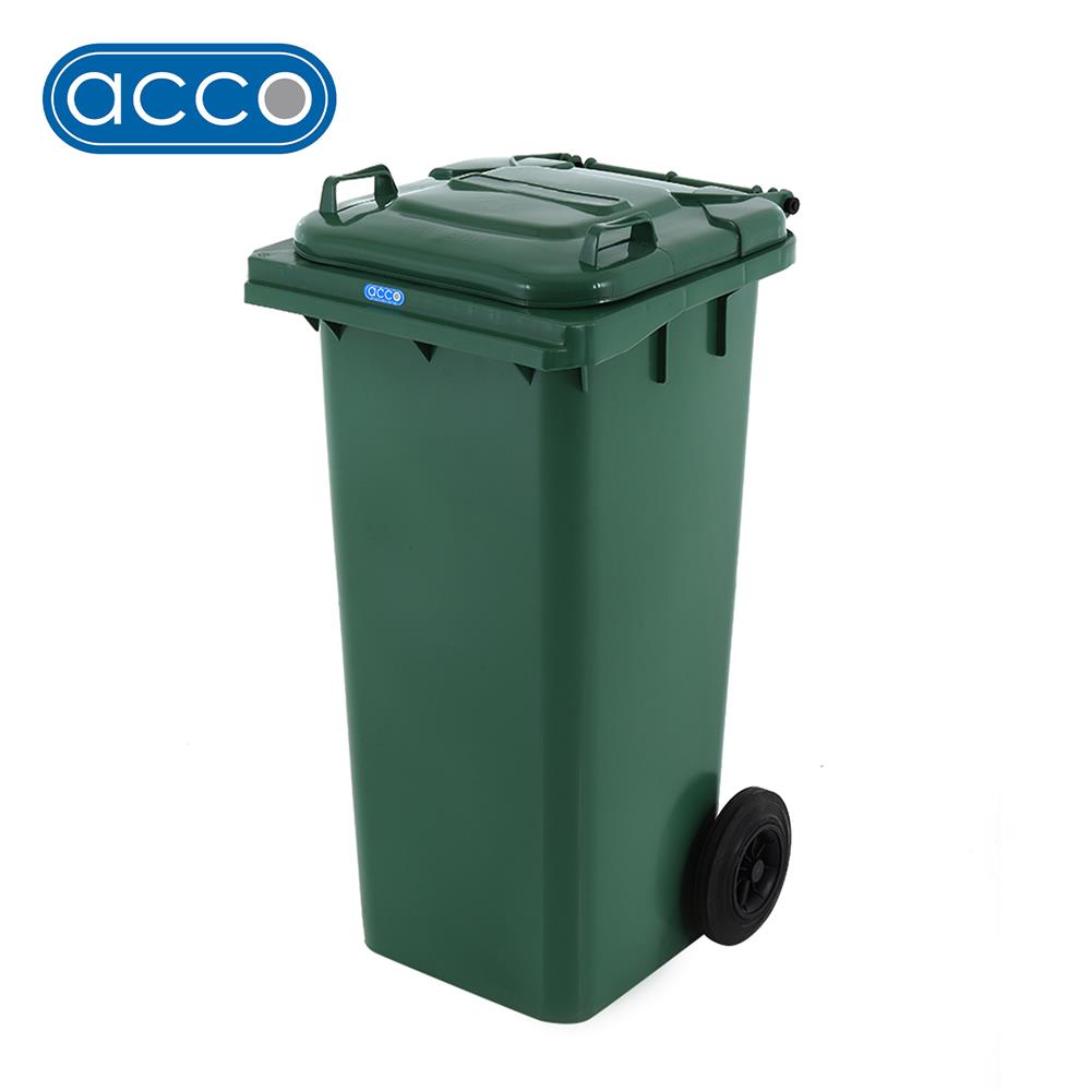 ถังขยะเหลี่ยม ฝาเปิด-ปิด มีล้อ ACCO 120L สีเขียว
