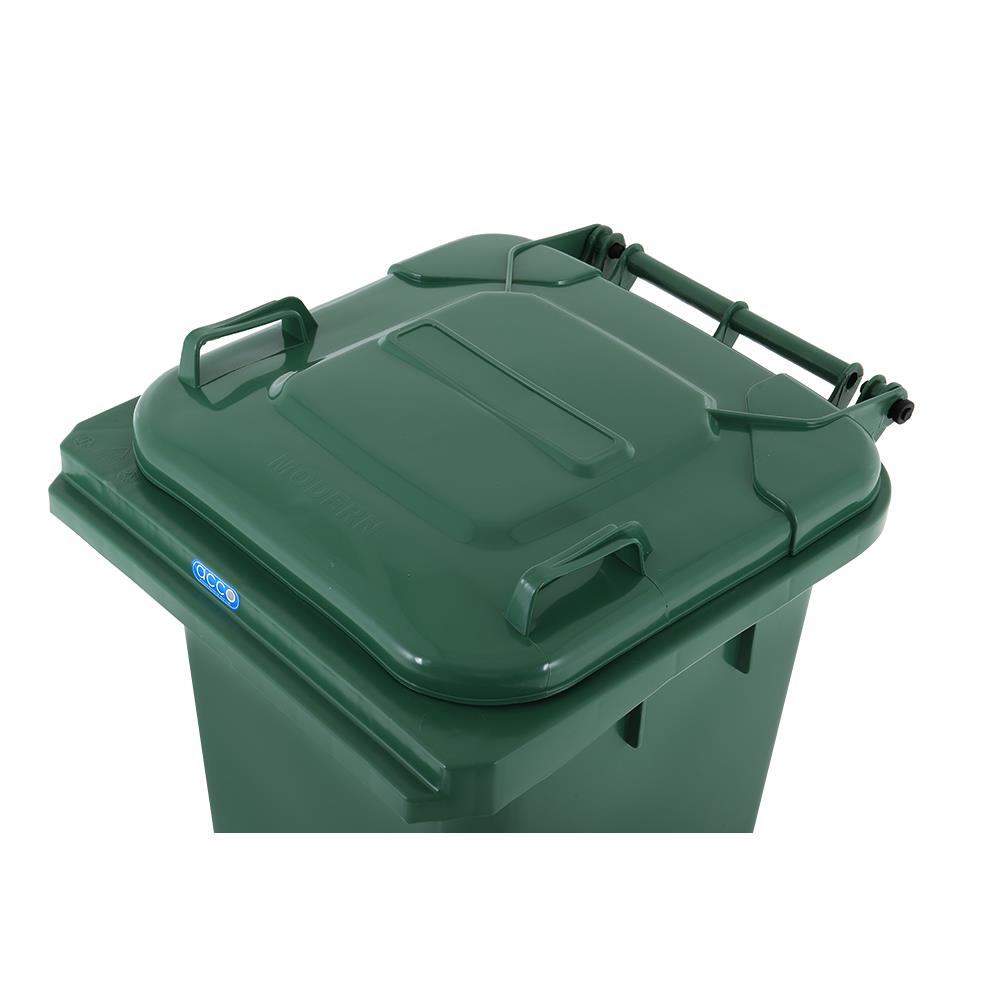 ถังขยะเหลี่ยม ฝาเปิด-ปิด มีล้อ ACCO 120L สีเขียว