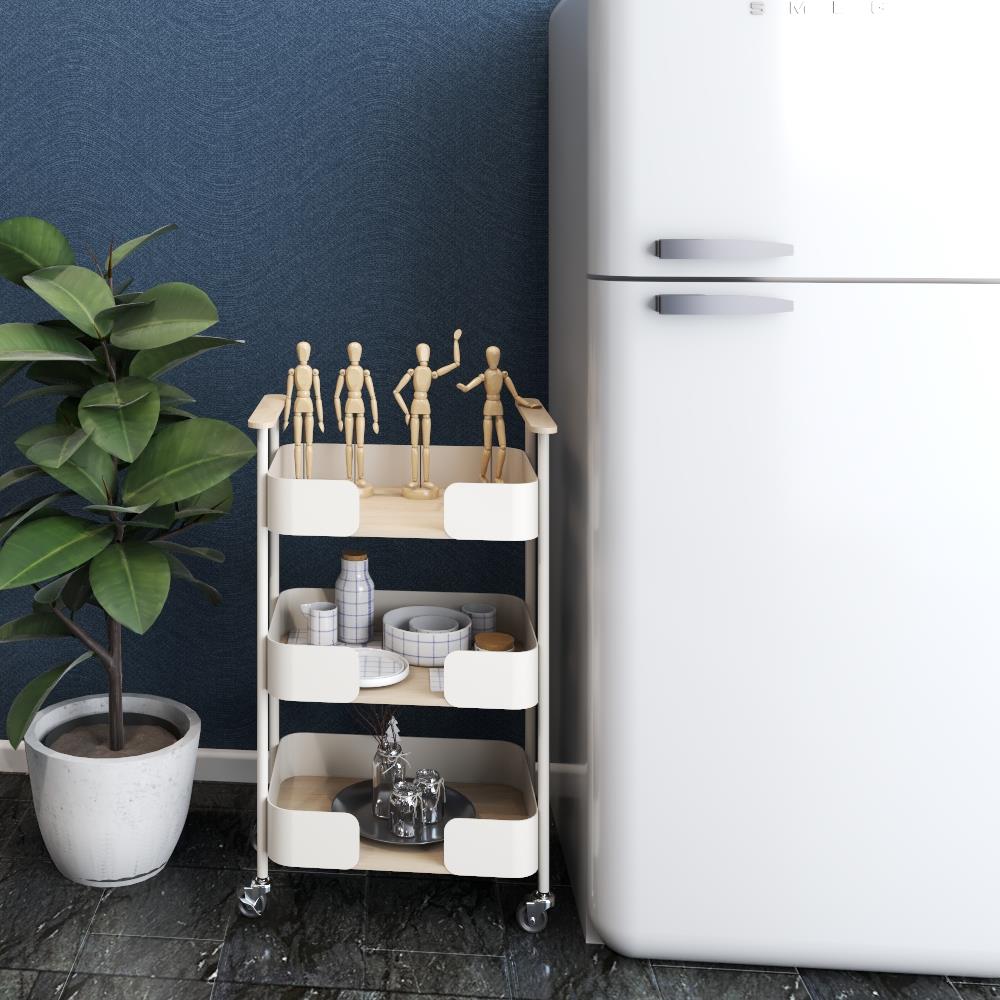 ชั้นวางของ 3 ชั้น มีล้อ STACKO MELLOW 44x28x73.5 ซม. สีครีม