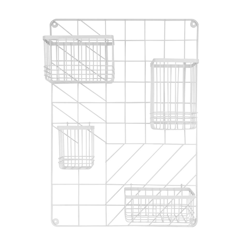 แผงเหล็กติดผนัง พร้อมตะกร้า 4 ชิ้น STACKO 44.8x11x60.1 ซม. สีขาว