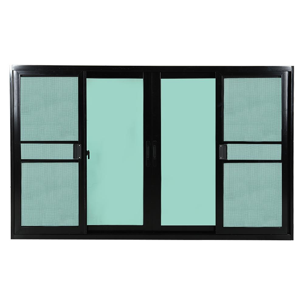 หน้าต่างบานเลื่อน อะลูมิเนียม F-S-S-F มุ้ง LYNN PRIME SERIES 180X110 ซม. สีดำ