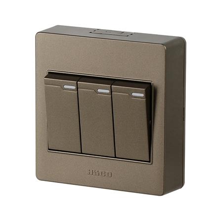ชุดสวิตช์ 1 ทาง 3 ช่อง HACO M3N-S31-CC สีน้ำตาลดำ_1
