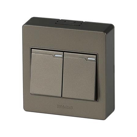 ชุดสวิตช์ 1 ทาง 2 ช่อง HACO M3N-S21-CC สีน้ำตาลดำ_1