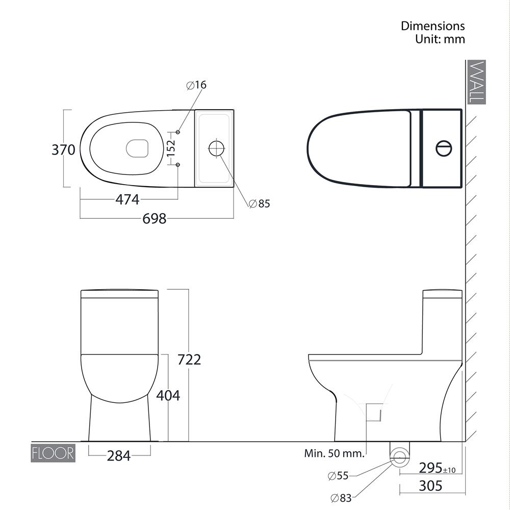 สุขภัณฑ์ 1 ชิ้น NASCO NC-8644S-WA 3/4.8 ลิตร สีขาว
