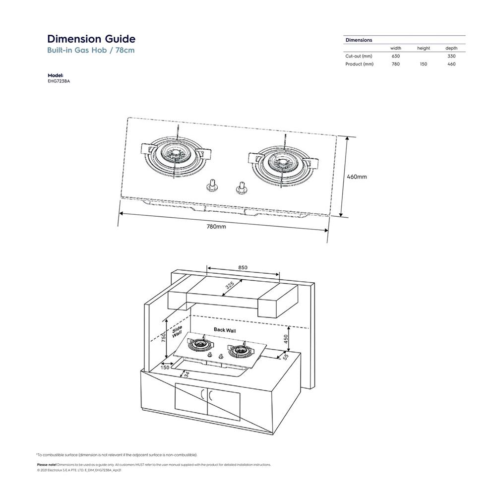 เตาฝังแก๊ส ELECTROLUX EHG723BA 78 ซม.