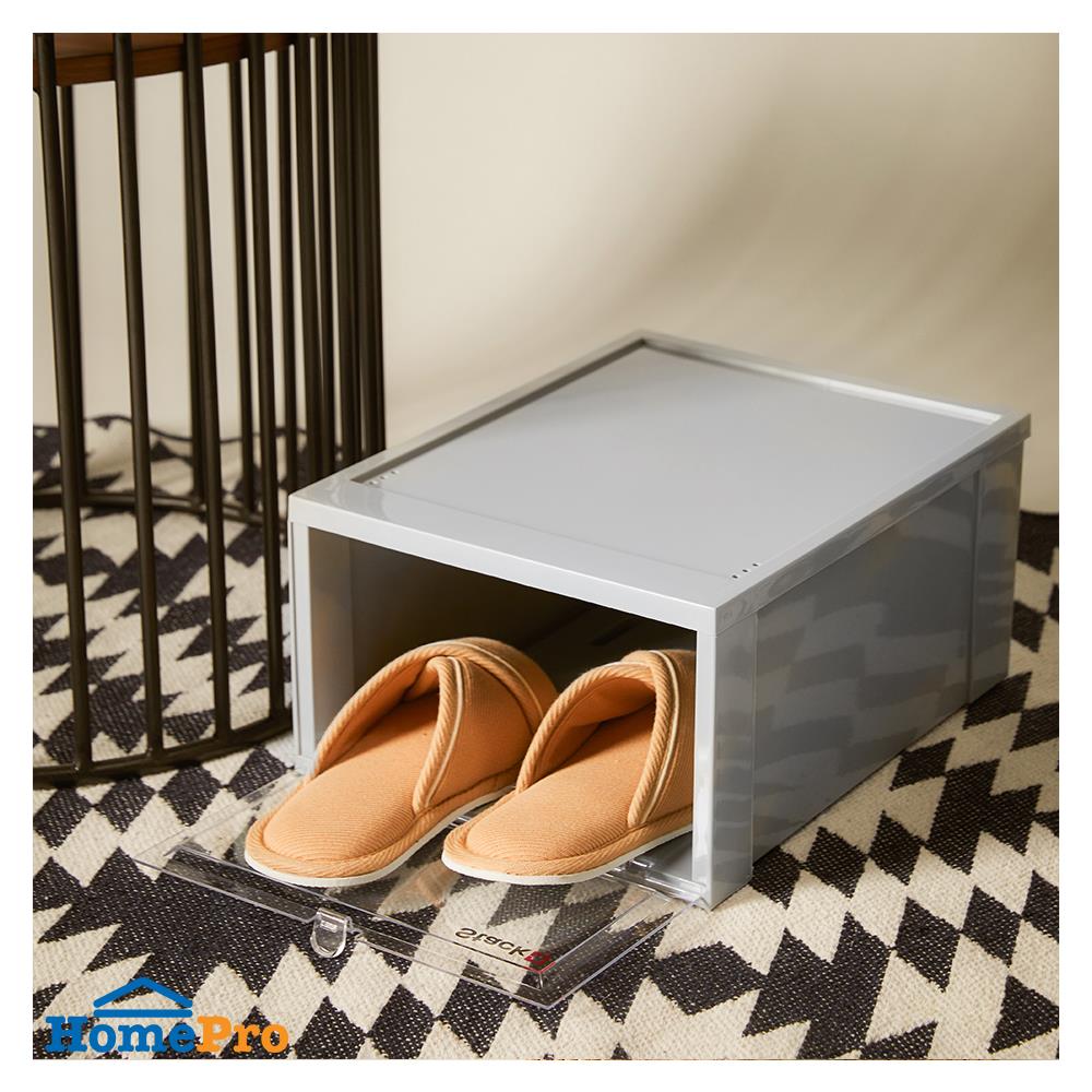 กล่องรองเท้าฝาหน้า STACKO 28X35X17 ซม. สีเทา