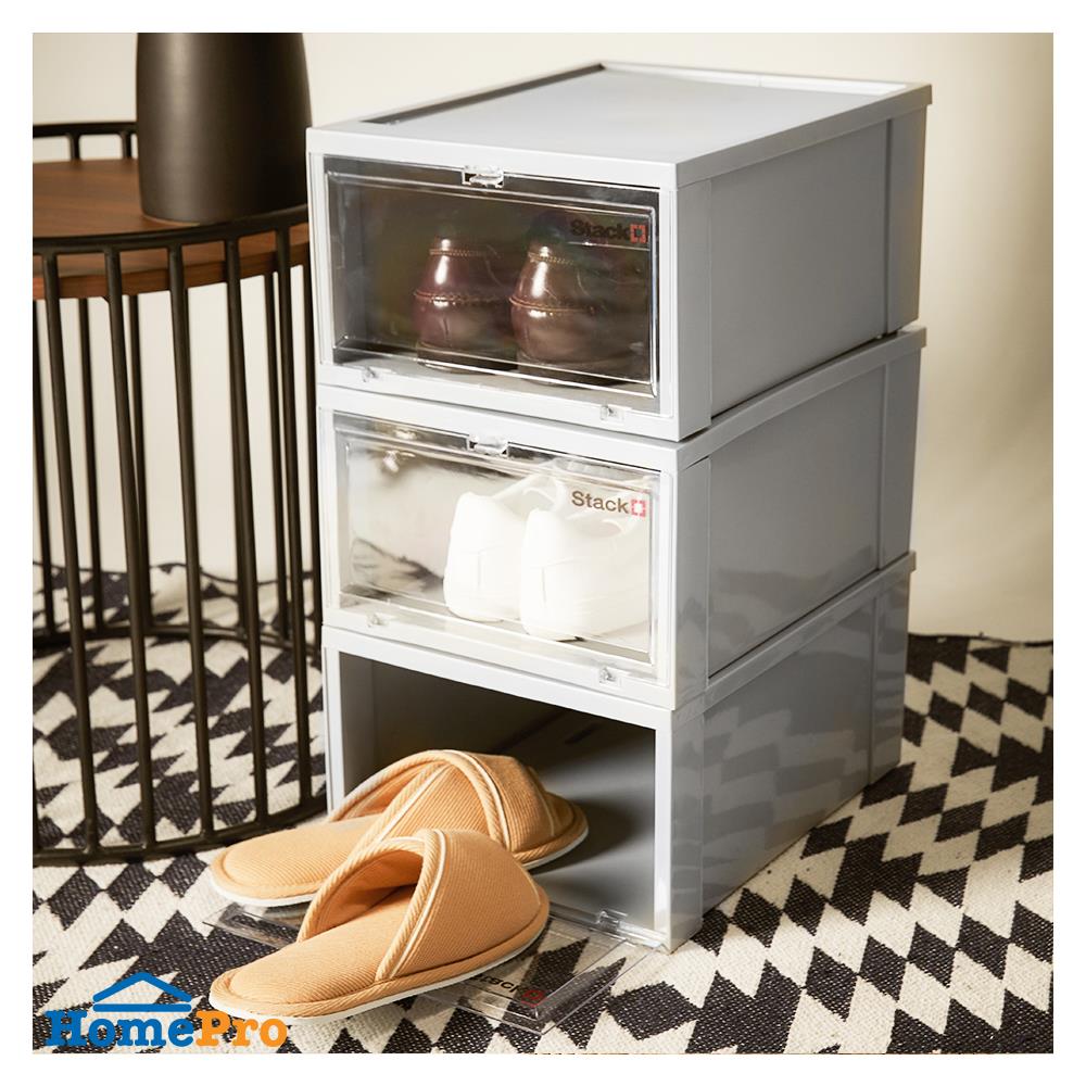 กล่องรองเท้าฝาหน้า STACKO 28X35X17 ซม. สีเทา