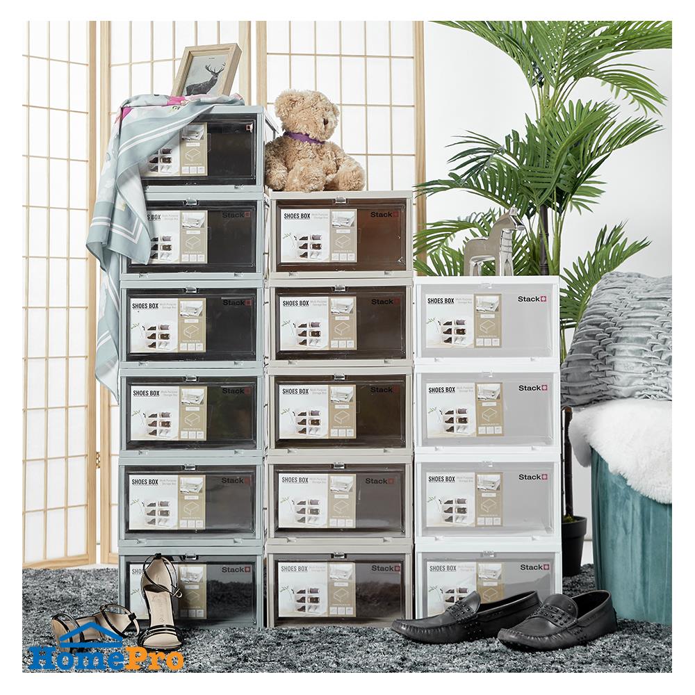 กล่องรองเท้าฝาหน้า STACKO 28X35X17 ซม. สีเทา