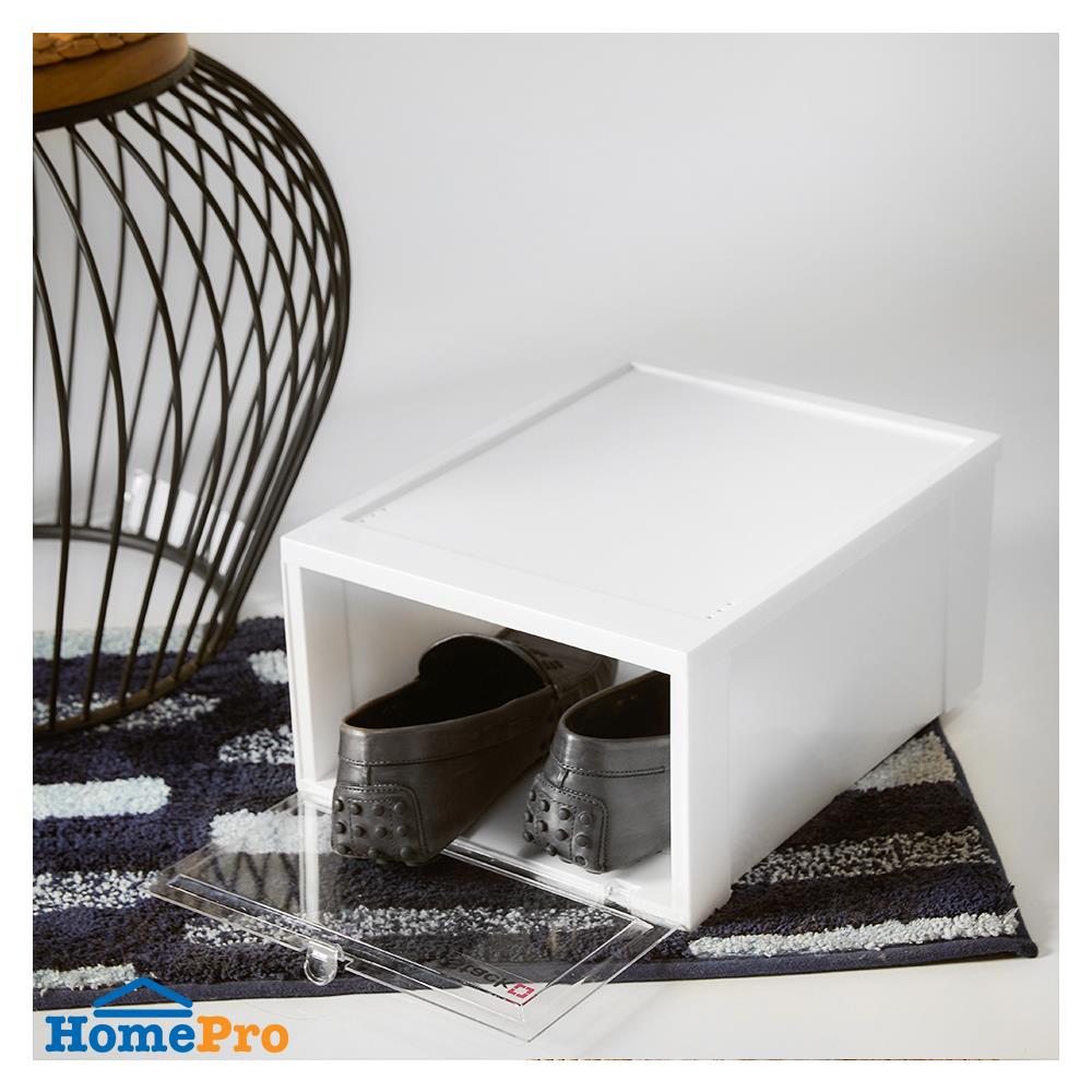 กล่องรองเท้าฝาหน้า STACKO 28X35X17 ซม. สีขาว