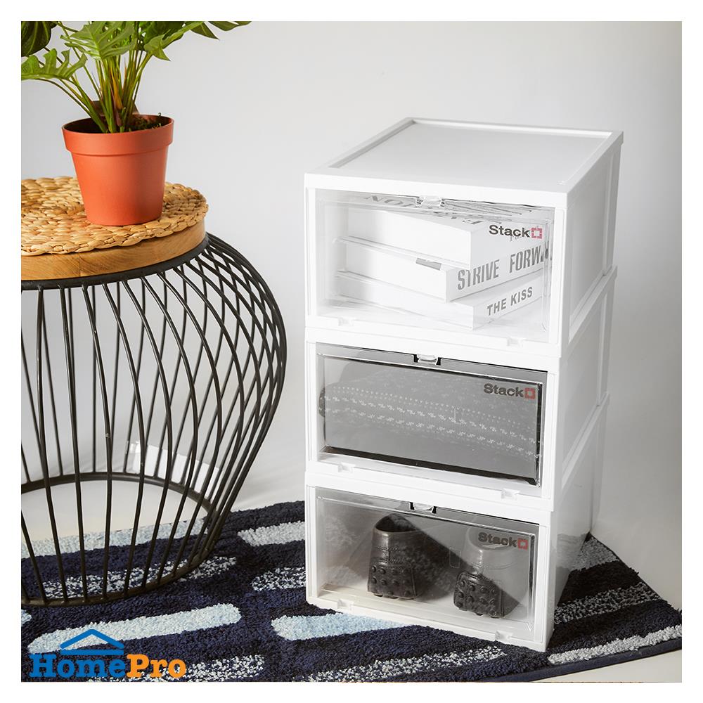 กล่องรองเท้าฝาหน้า STACKO 28X35X17 ซม. สีขาว