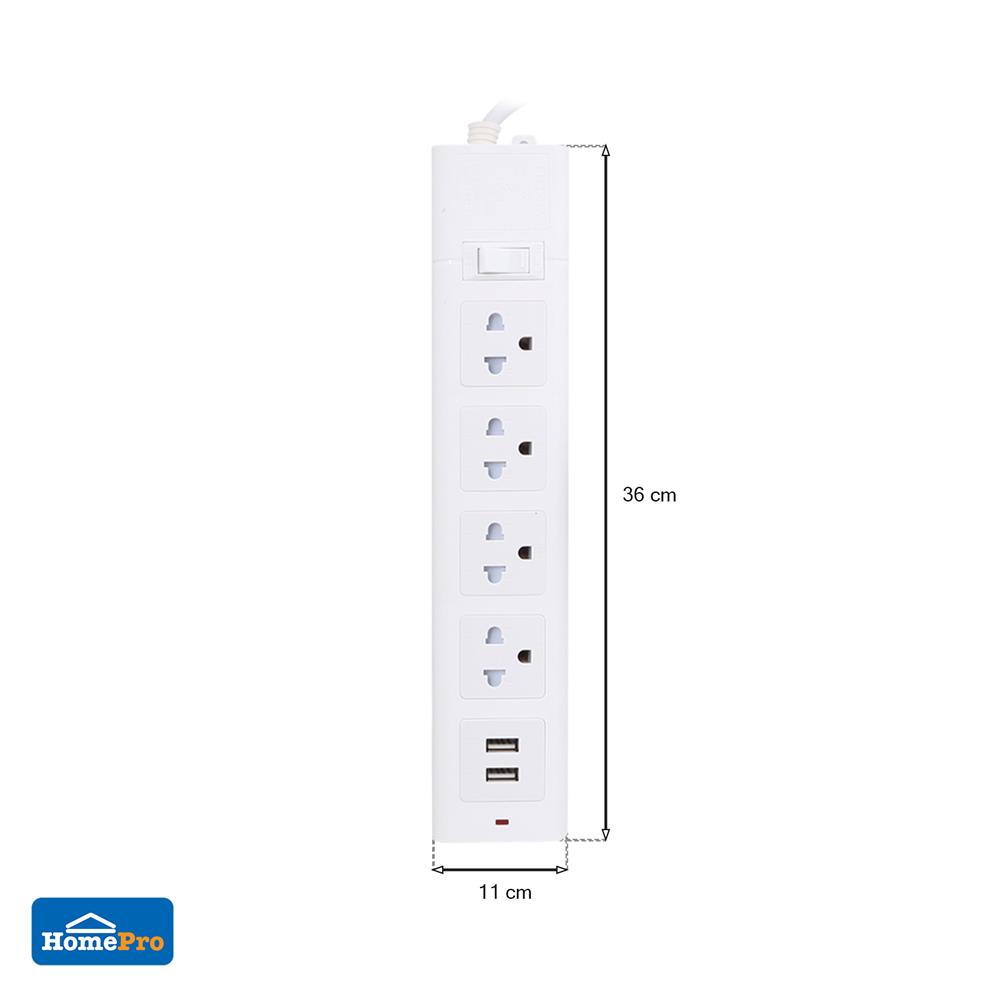 รางปลั๊กไฟ 4 ช่อง 1 สวิตช์ 2 USB ELECKTA 665UELEK 3 ม.